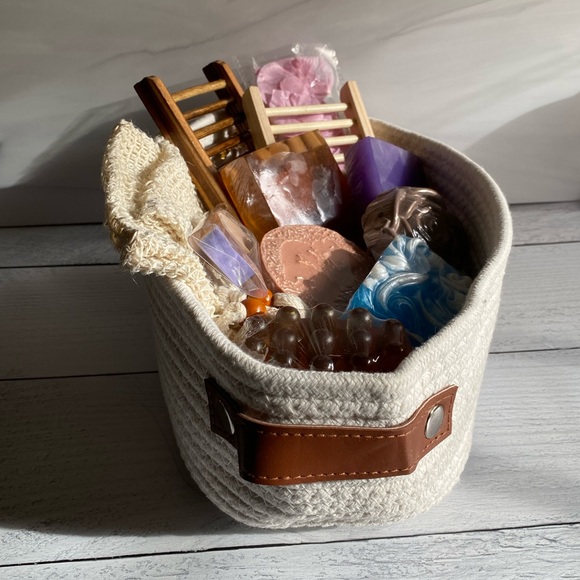 Soap Gift Basket, White Oval Woven Rope, Handmade Soaps ( PRICE IS FIRM ) - Picture 2 of 9